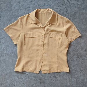 Mustard Cropped Button Down Bowling Shirt